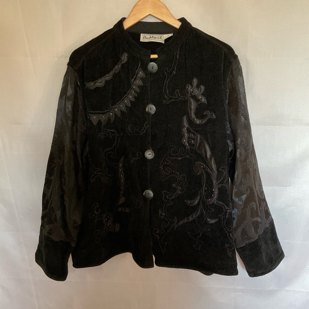 Vintage Flashback Brocade and Chenille Embroidered Button Down Jacket
